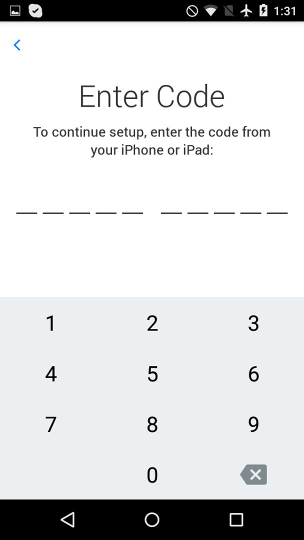 Move To iOS - Screen 4 - Enter Code From iOS