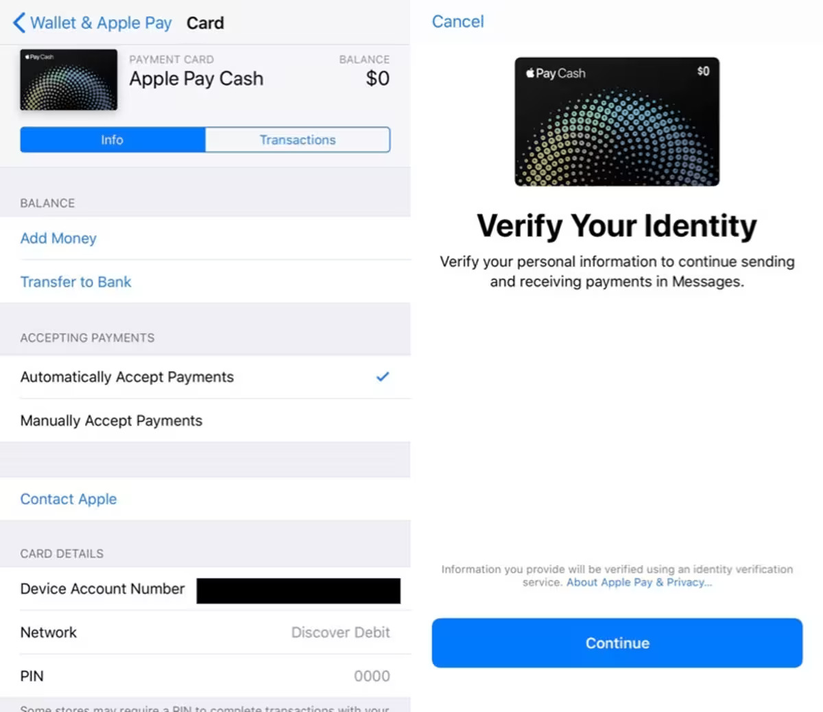 Apple Pay Cash - Settings