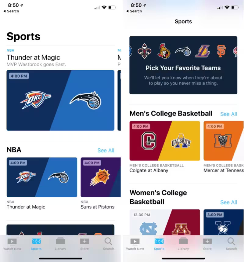 Apple iOS 11.2 - Sports Tab In TV App